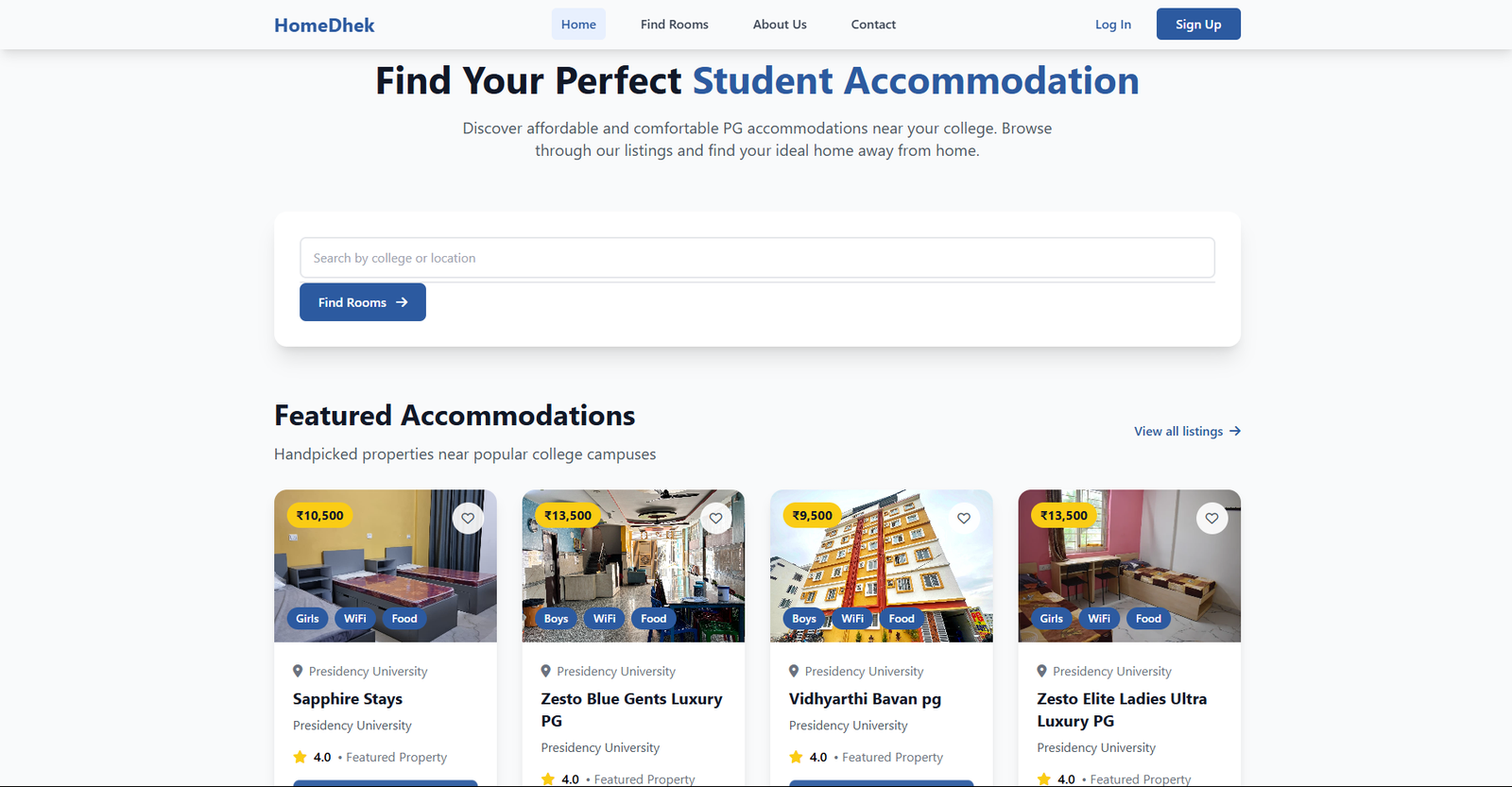 HomeDhek — Student PG Finder